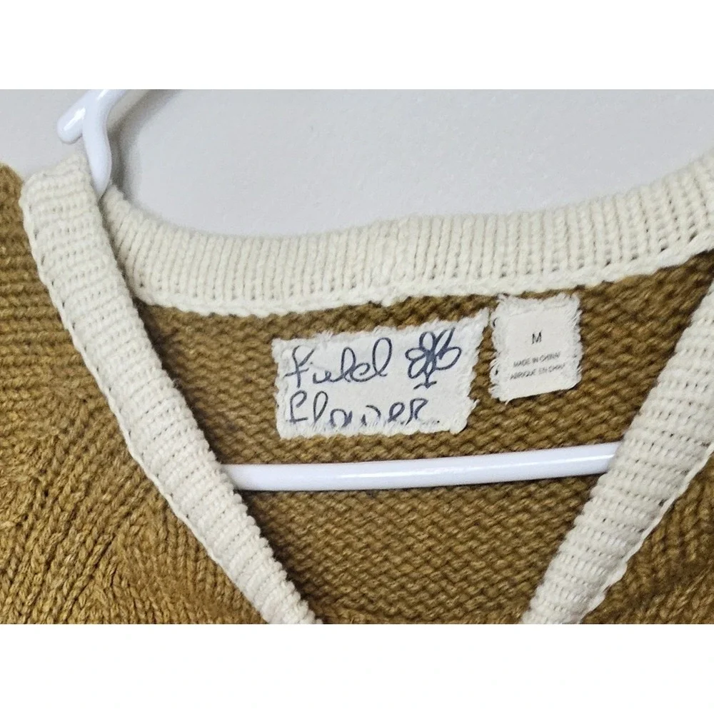 Anthropologie Field And Flower Wool Blend Navy‎ Pink Sweater Women's Size Medium